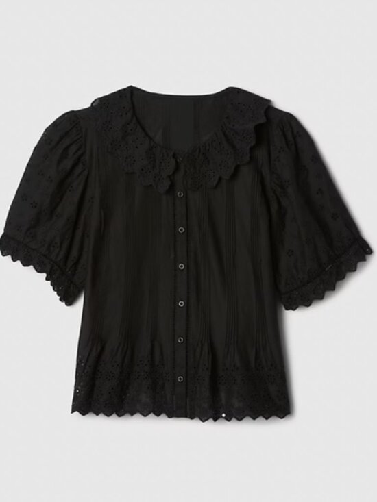 Gap x DOEN Tops - Doen x Gap Black Collared Eyelet Blouse Size XL